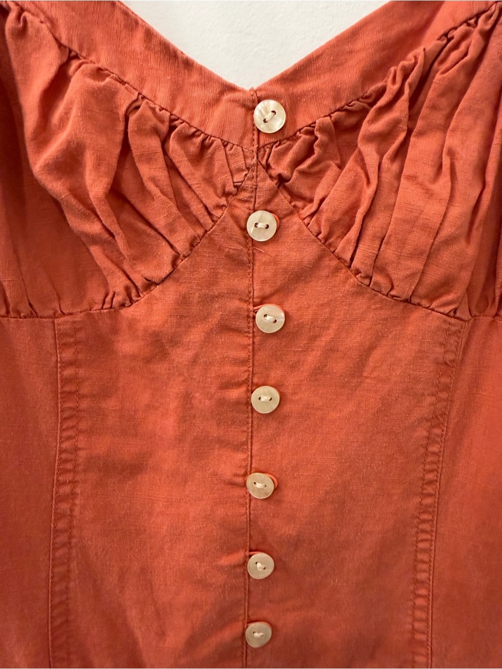 Anthropologie Off The Shoulder Linen Mini Dress in Canyon Pink/Orange - Picture 8 of 11